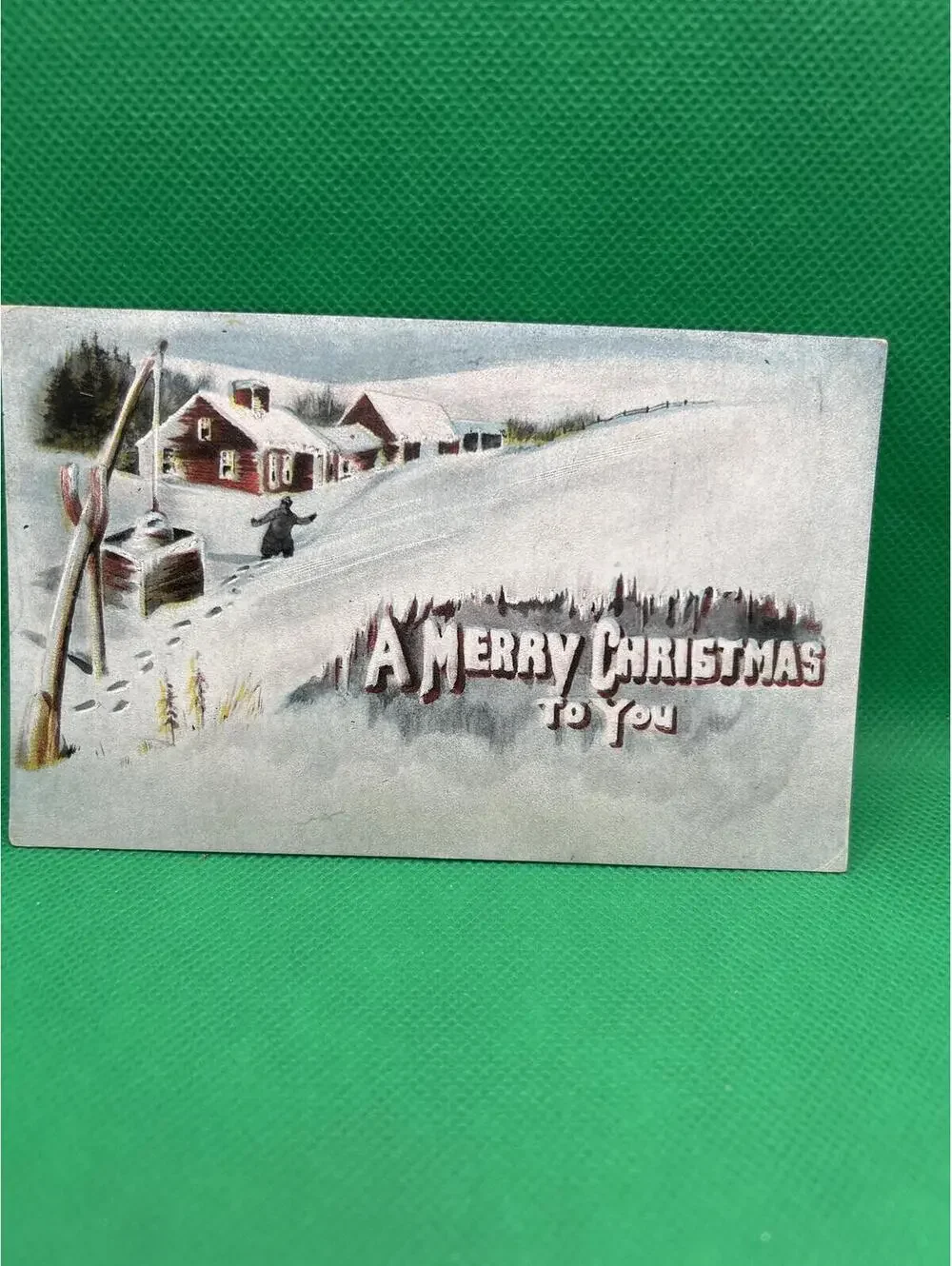 Vintage 1915 Merry Christmas Postcard with Winter Scene =box5 -box5